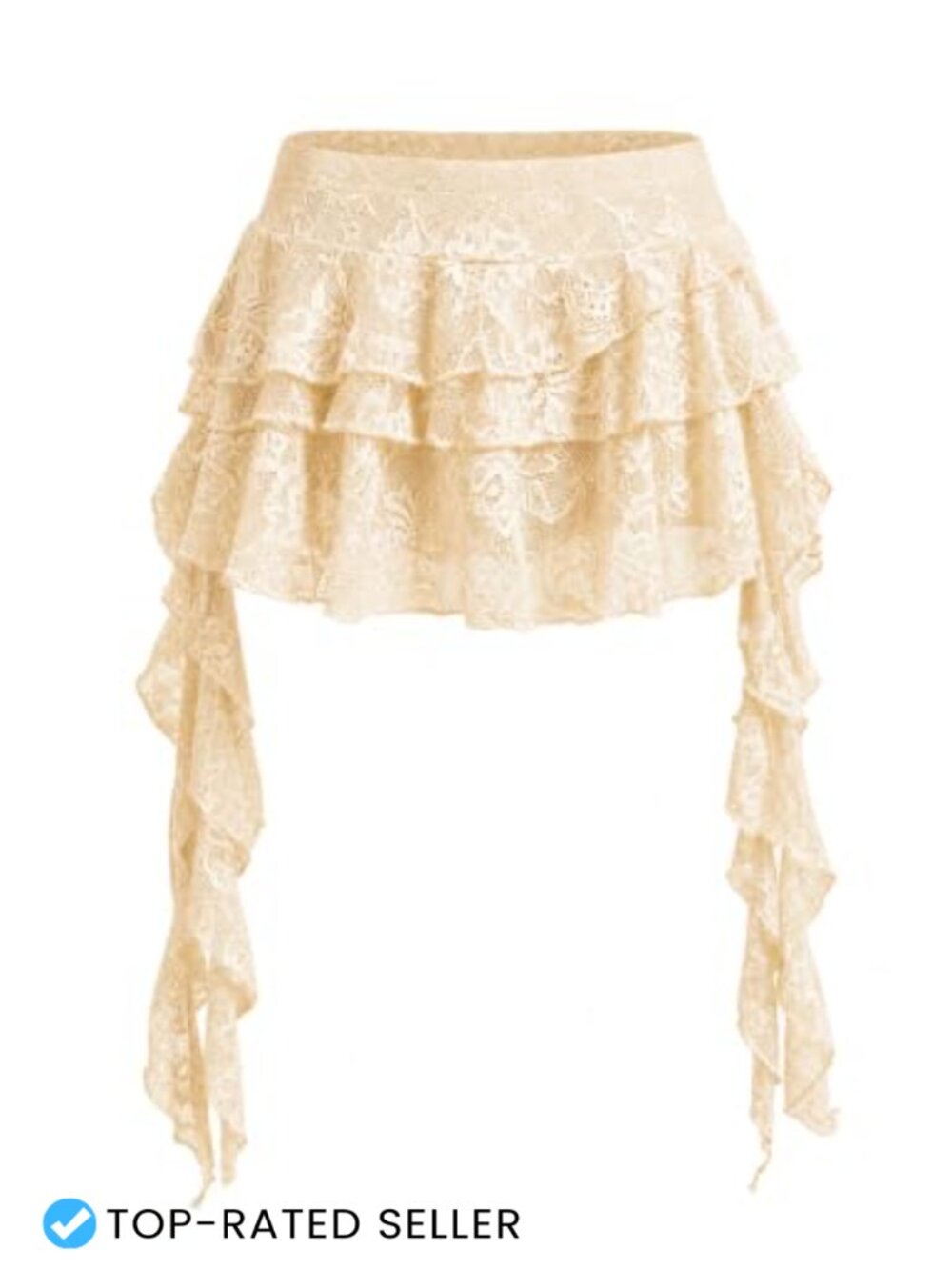 Lace Mini Skirt Y2K Ruffle Asymmetrical Pleated Layered Elastic Waist